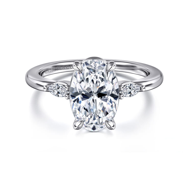Dela - 14K White Gold Oval Three Stone Diamond Engagement Ring - 0.17 ct - Shot 1