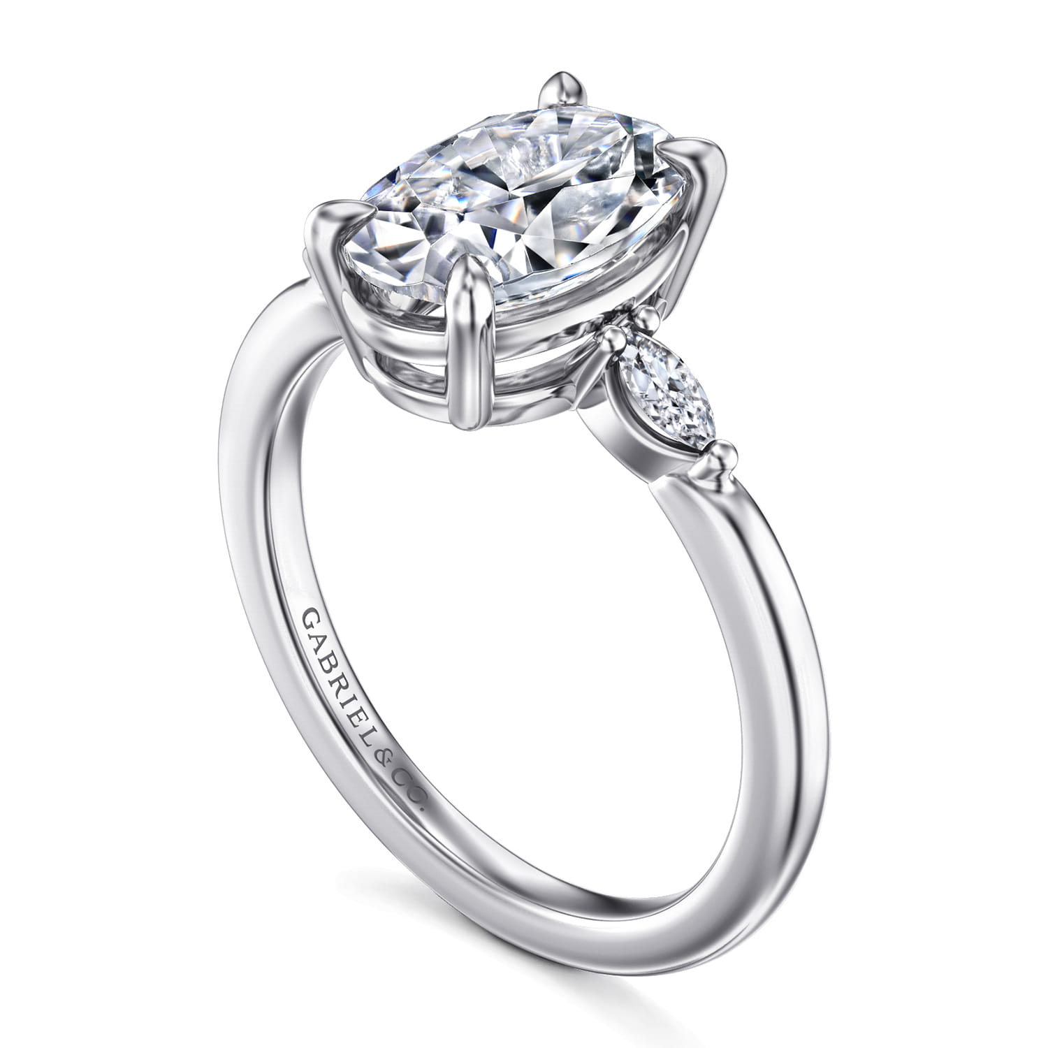 Dela - 14K White Gold Oval Three Stone Diamond Engagement Ring - 0.17 ct - Shot 3