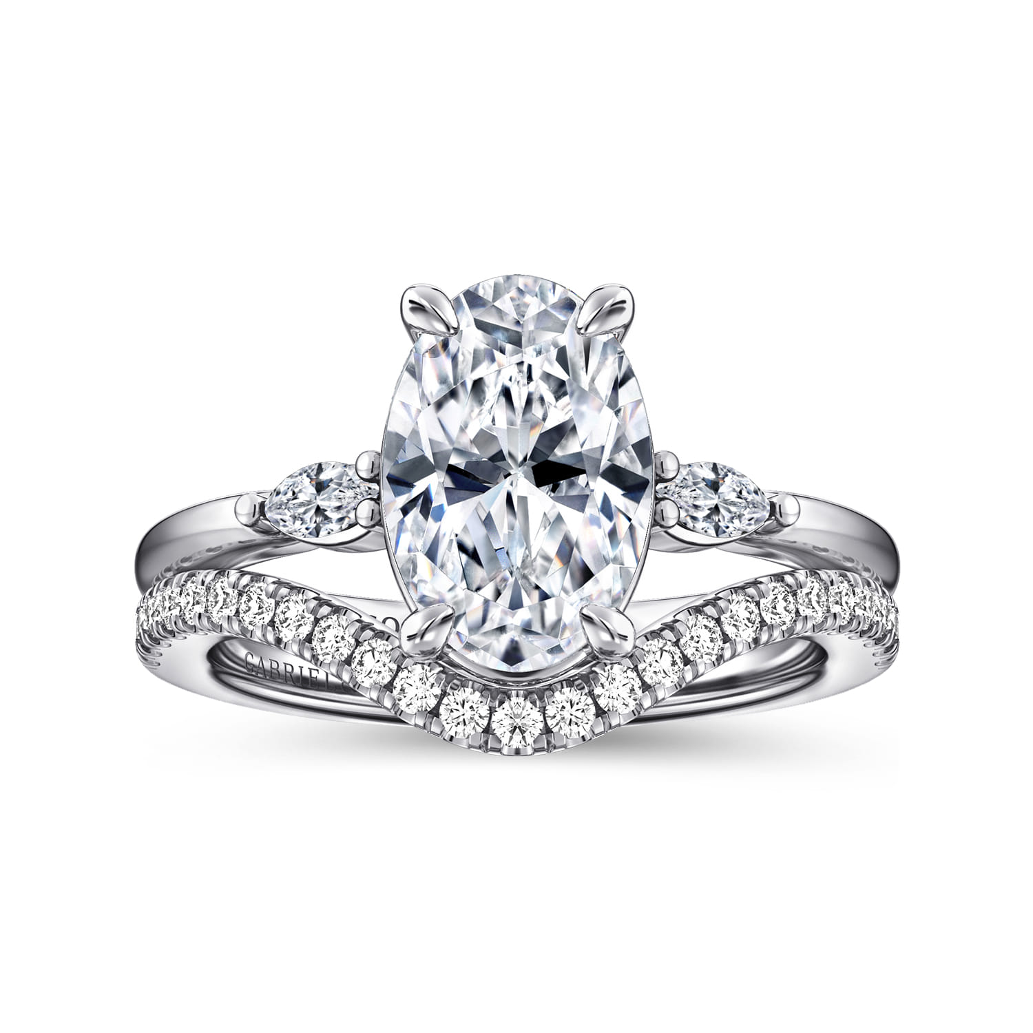 Dela - 14K White Gold Oval Three Stone Diamond Engagement Ring - 0.17 ct - Shot 4