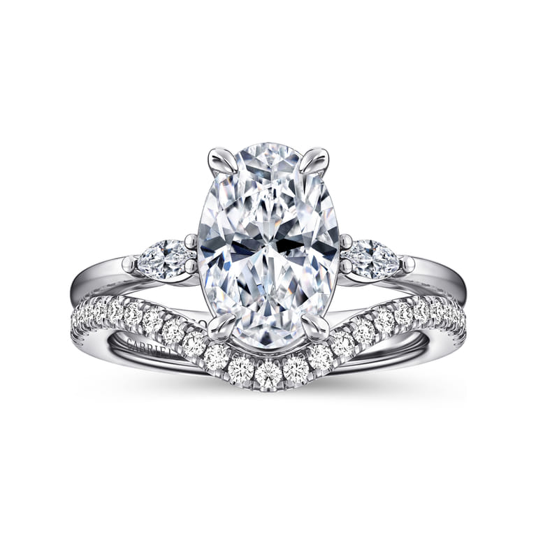 Dela - 14K White Gold Oval Three Stone Diamond Engagement Ring - 0.17 ct - Shot 4