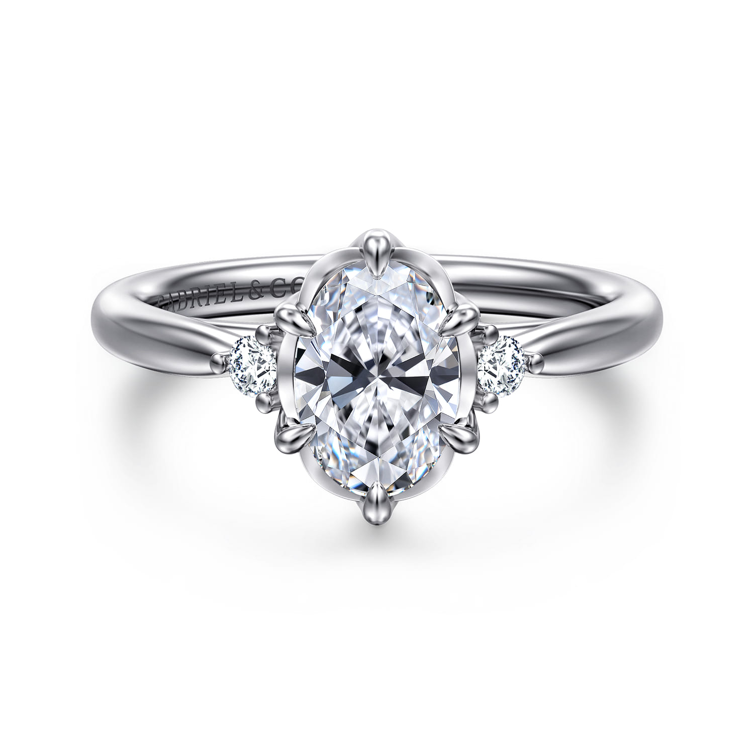Blaise - 14K White Gold Oval Three Stone Diamond Engagement Ring - 0.08 ct - Shot 1