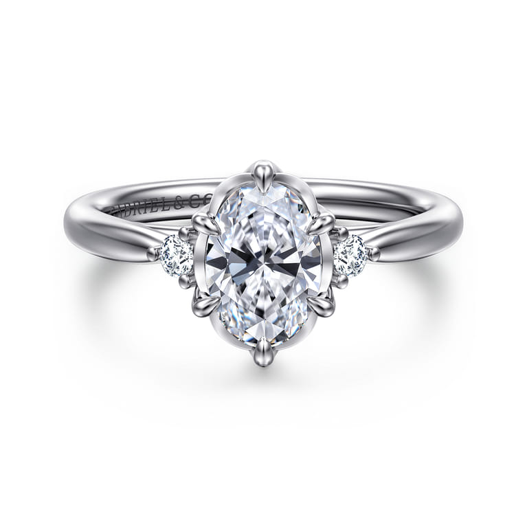 Blaise - 14K White Gold Oval Three Stone Diamond Engagement Ring - 0.08 ct - Shot 1
