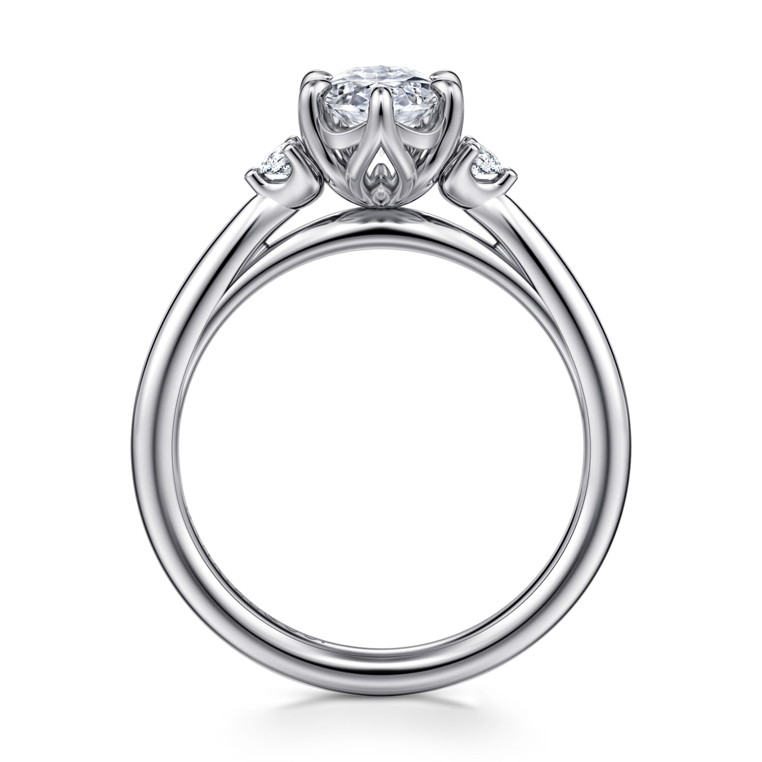Blaise - 14K White Gold Oval Three Stone Diamond Engagement Ring - 0.08 ct - Shot 2