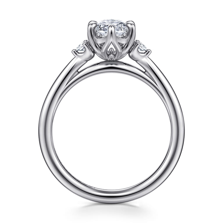 Blaise - 14K White Gold Oval Three Stone Diamond Engagement Ring - 0.08 ct - Shot 2