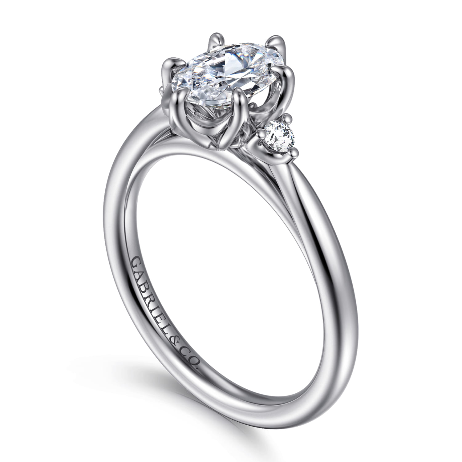 Blaise - 14K White Gold Oval Three Stone Diamond Engagement Ring - 0.08 ct - Shot 3