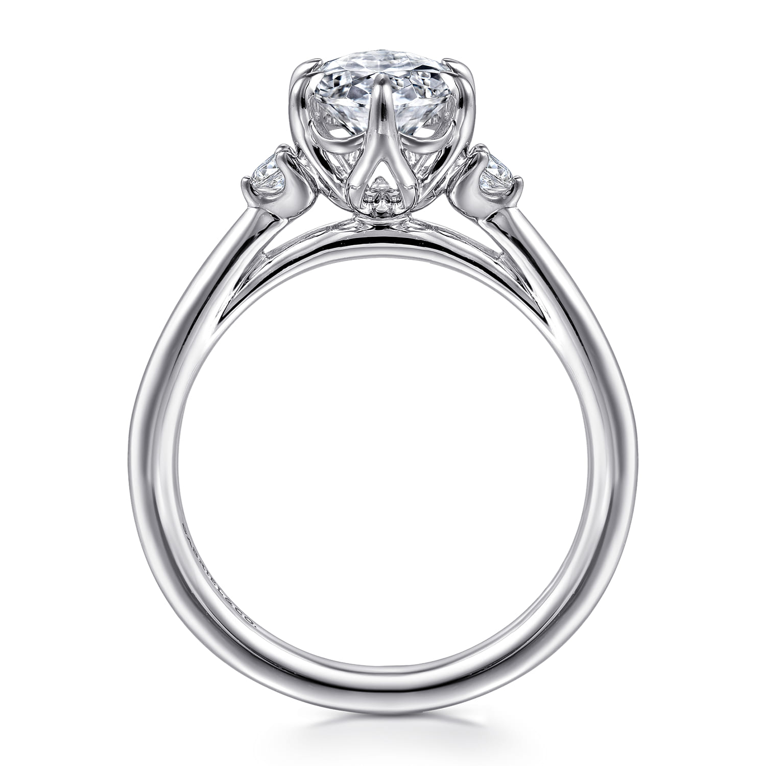 Blaise - 14K White Gold 6 Prong Oval Three Stone Diamond Engagement Ring - 0.08 ct - Shot 2