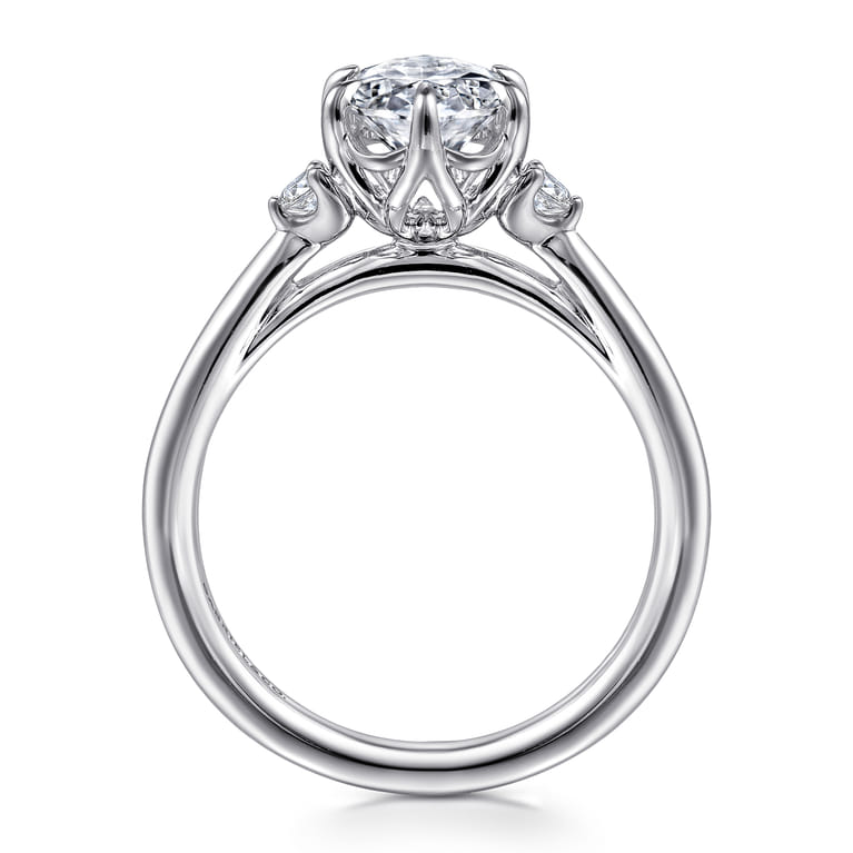 Blaise - 14K White Gold 6 Prong Oval Three Stone Diamond Engagement Ring - 0.08 ct - Shot 2