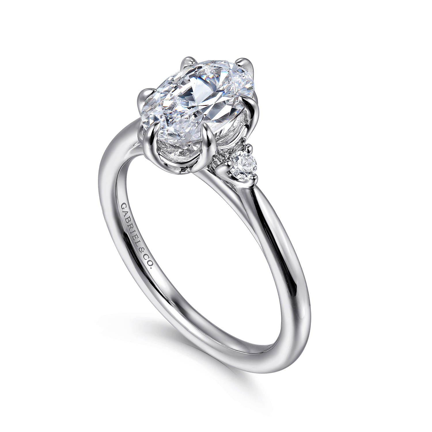 Blaise - 14K White Gold 6 Prong Oval Three Stone Diamond Engagement Ring - 0.08 ct - Shot 3