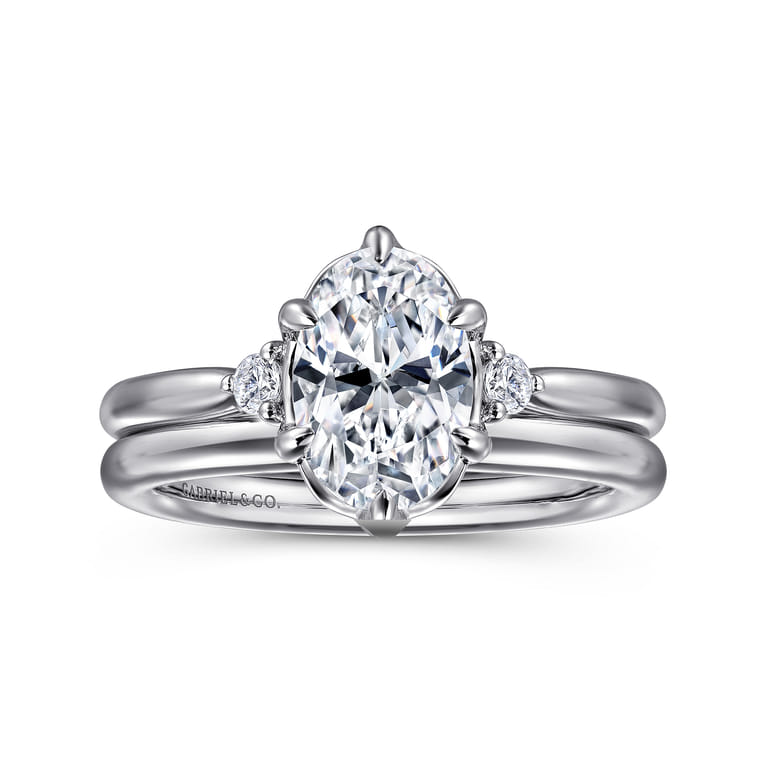 Blaise - 14K White Gold 6 Prong Oval Three Stone Diamond Engagement Ring - 0.08 ct - Shot 4