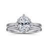 Blaise - 14K White Gold 6 Prong Oval Three Stone Diamond Engagement Ring - 0.08 ct