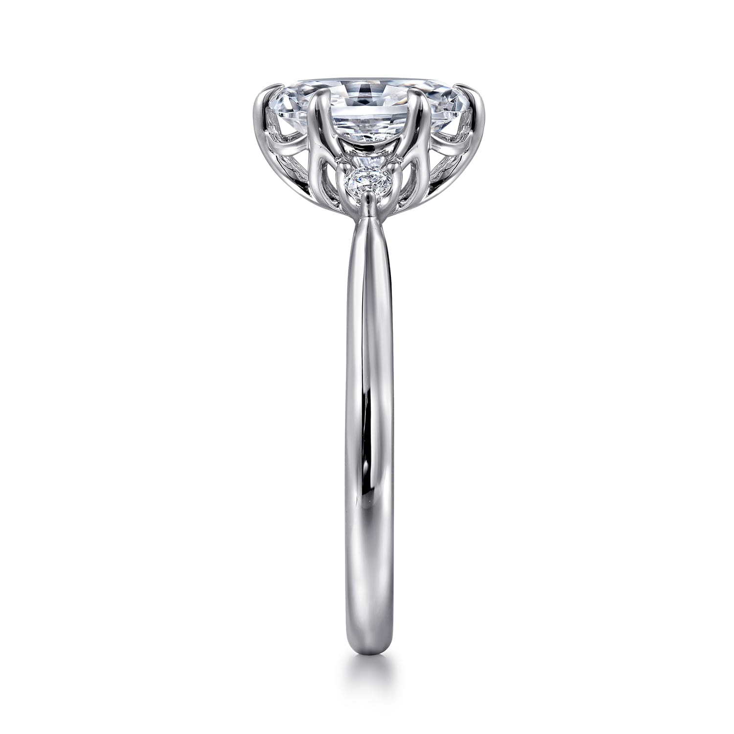 Blaise - 14K White Gold 6 Prong Oval Three Stone Diamond Engagement Ring - 0.08 ct - Shot 5