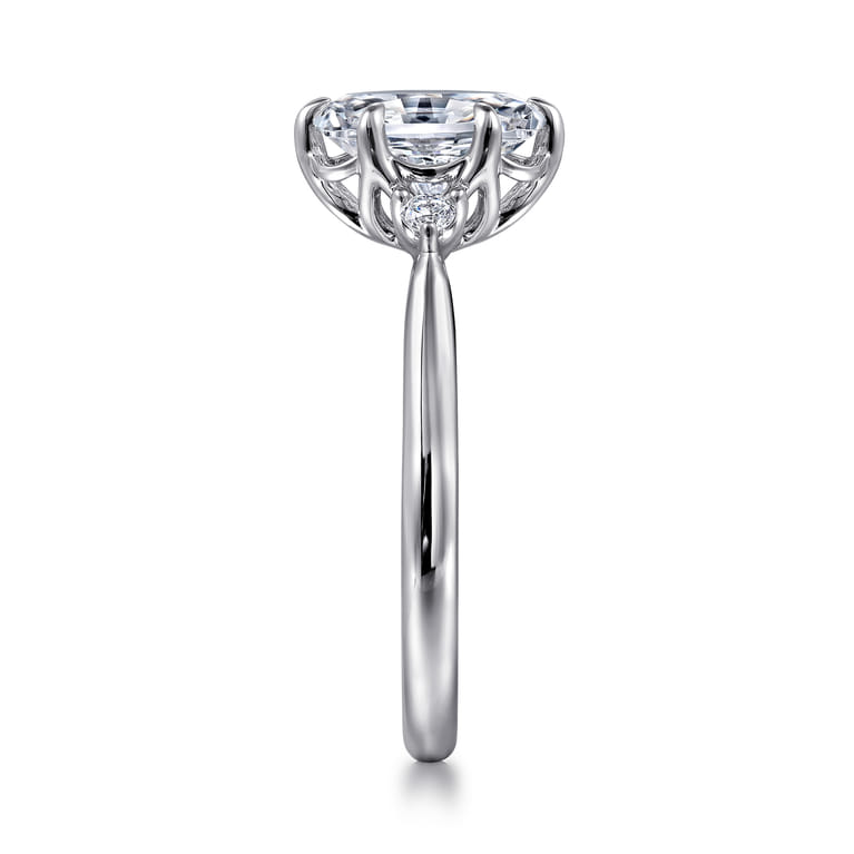 Blaise - 14K White Gold 6 Prong Oval Three Stone Diamond Engagement Ring - 0.08 ct - Shot 5