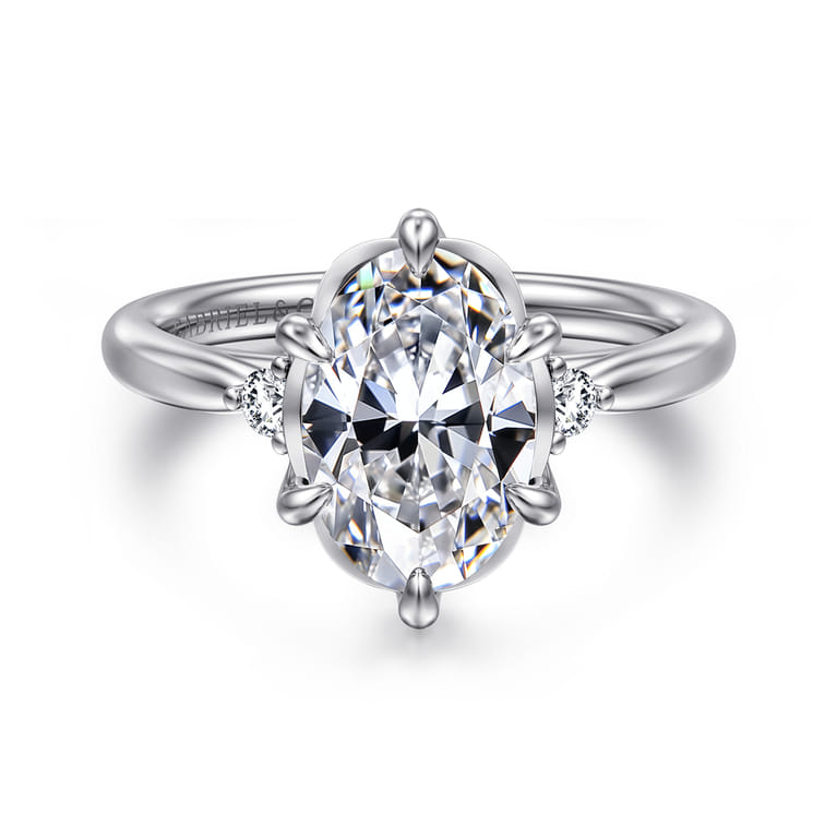 Blaise - 14K White Gold Oval Three Stone Diamond Engagement Ring - 0.08 ct - Shot 1
