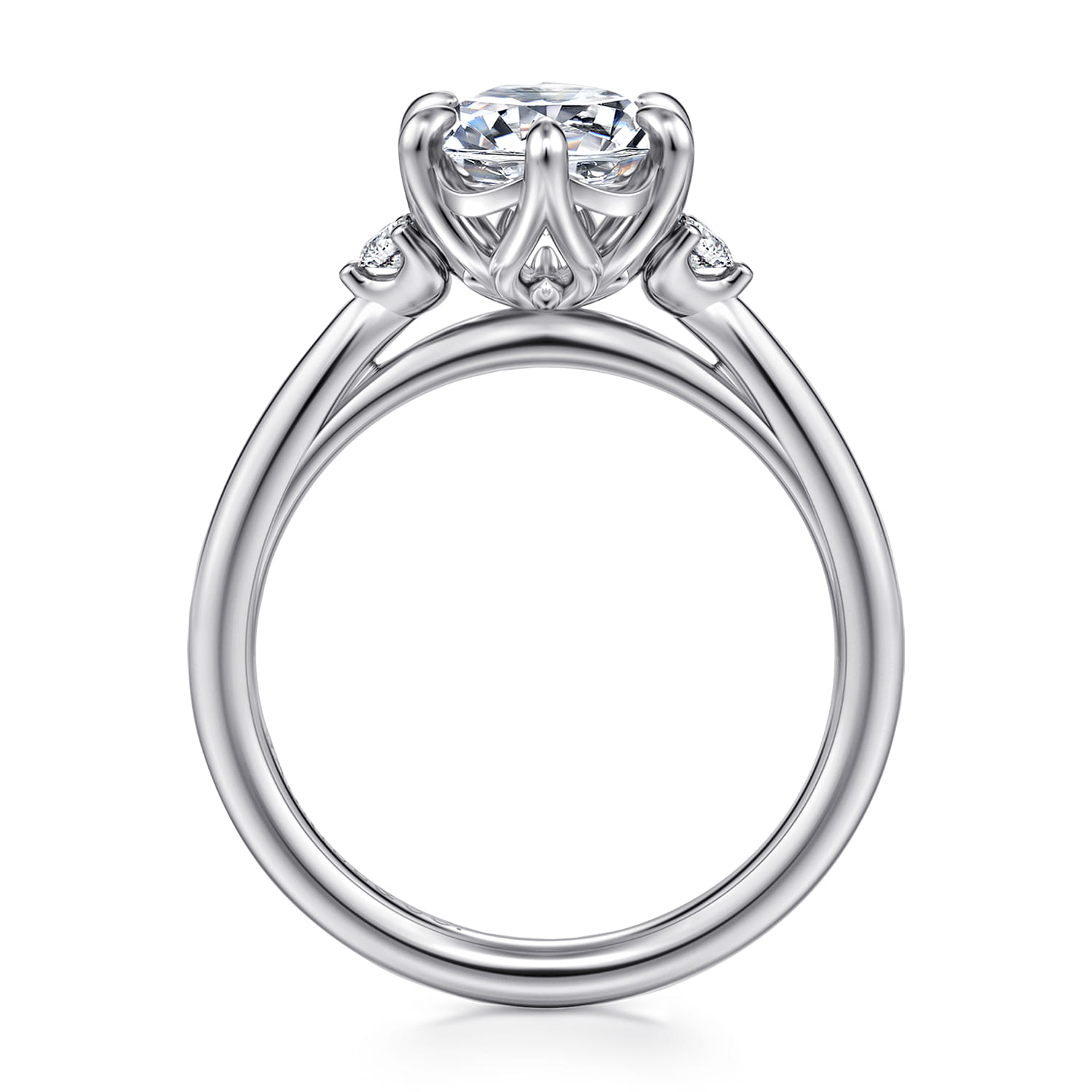 Blaise - 14K White Gold Oval Three Stone Diamond Engagement Ring - 0.08 ct - Shot 2