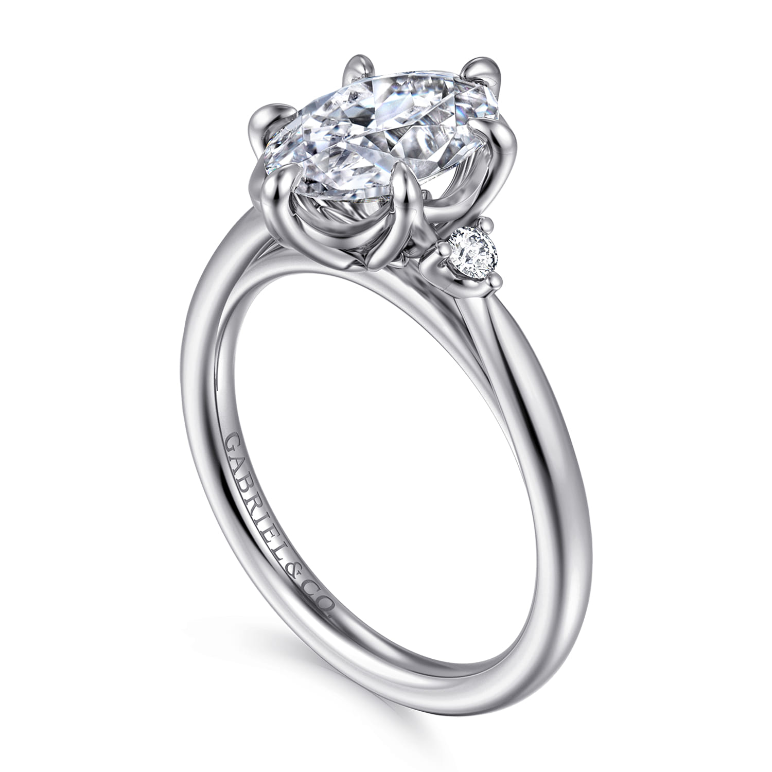 Blaise - 14K White Gold Oval Three Stone Diamond Engagement Ring - 0.08 ct - Shot 3