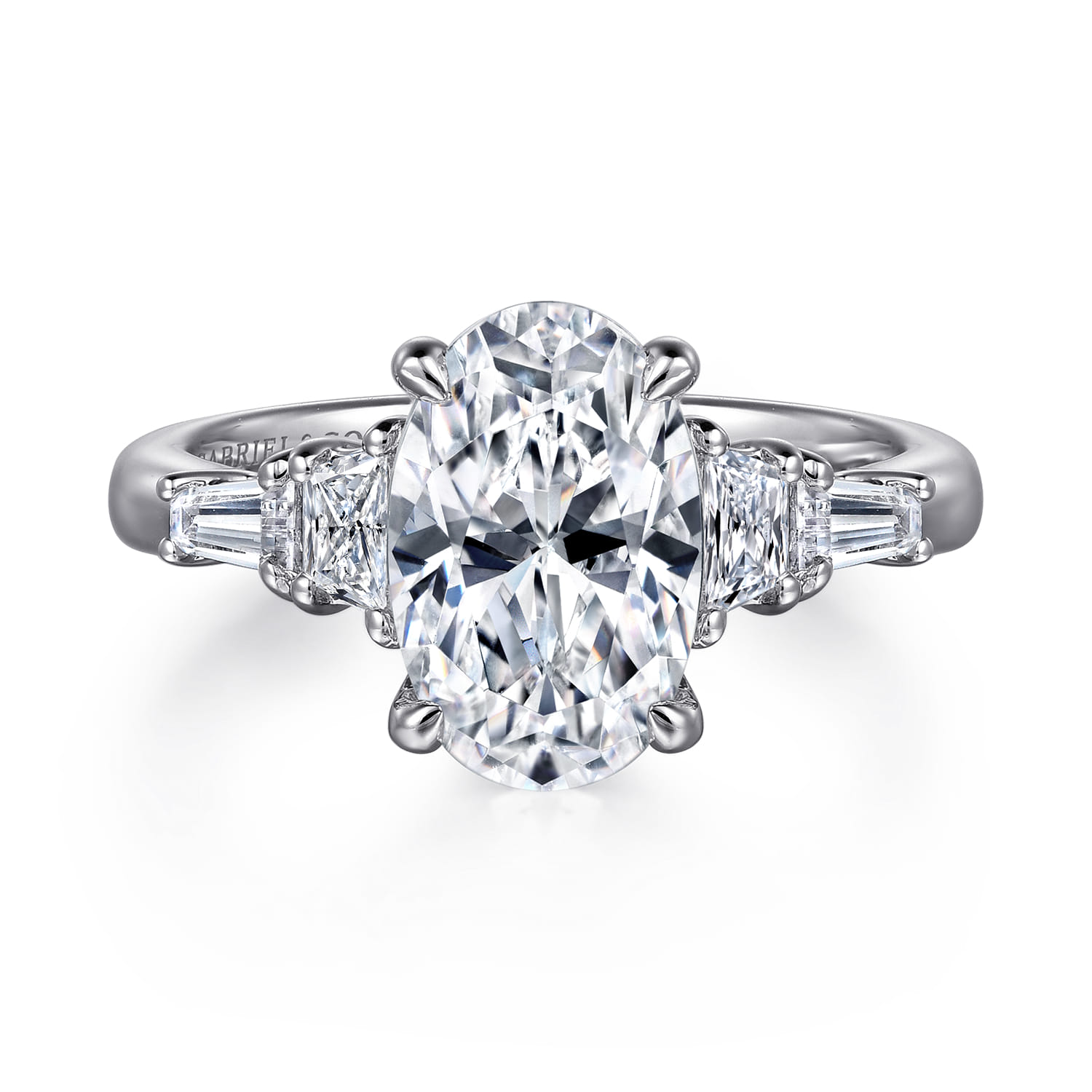 Arianna - 14K White Gold Oval Five Stone Diamond Engagement Ring - 0.7 ct - Shot 1