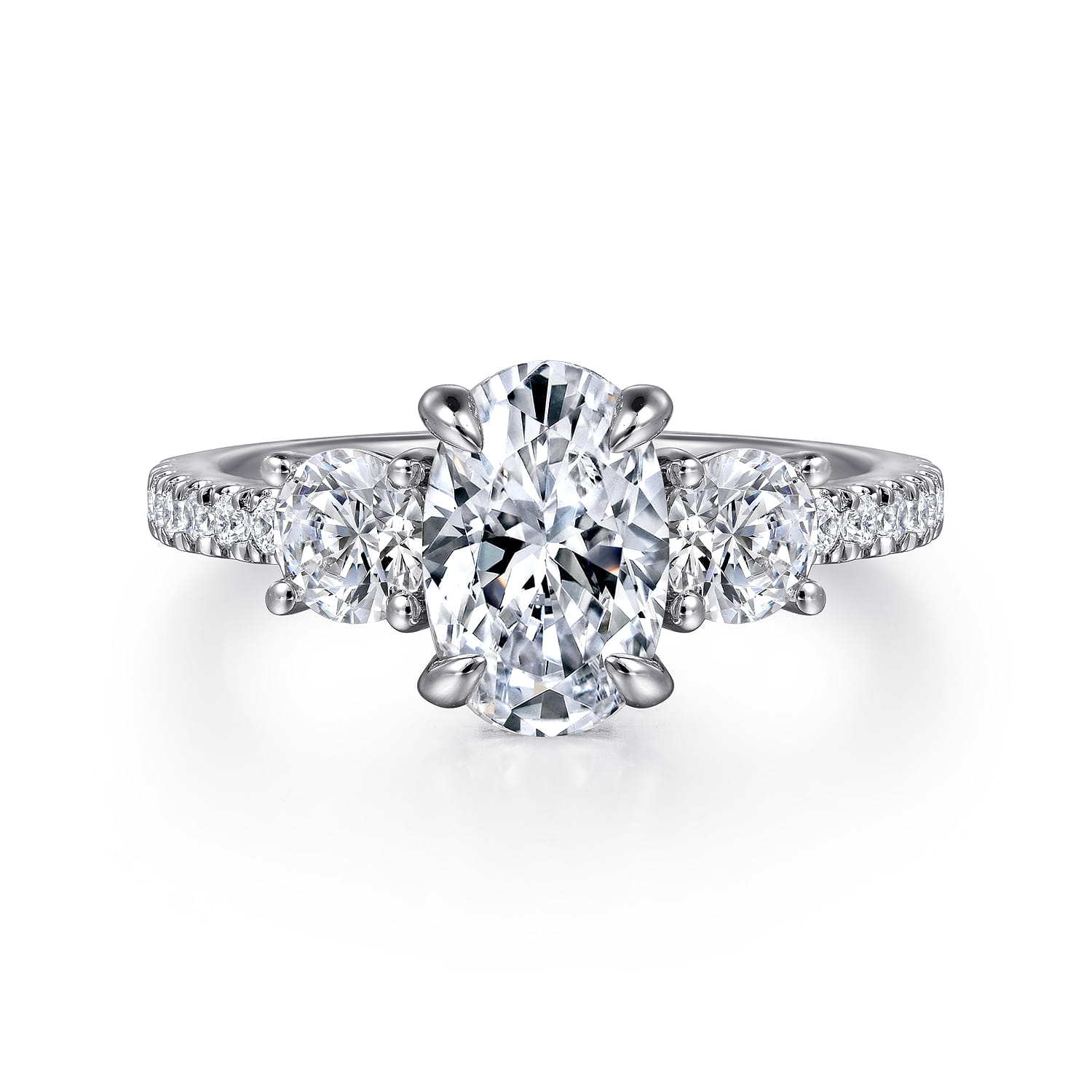 Briellah - 14K White Gold Oval Three Stone Diamond Engagement Ring - 0.8 ct - Shot 1