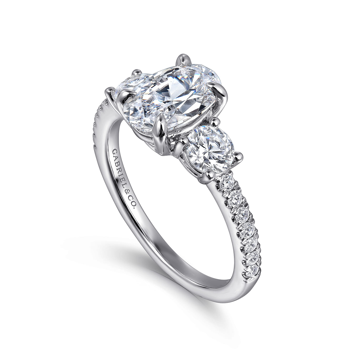 Briellah - 14K White Gold Oval Three Stone Diamond Engagement Ring - 0.8 ct - Shot 3