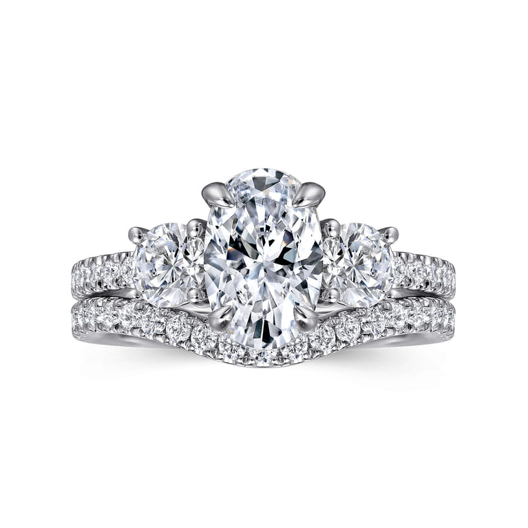 Briellah - 14K White Gold Oval Three Stone Diamond Engagement Ring - 0.8 ct - Shot 4