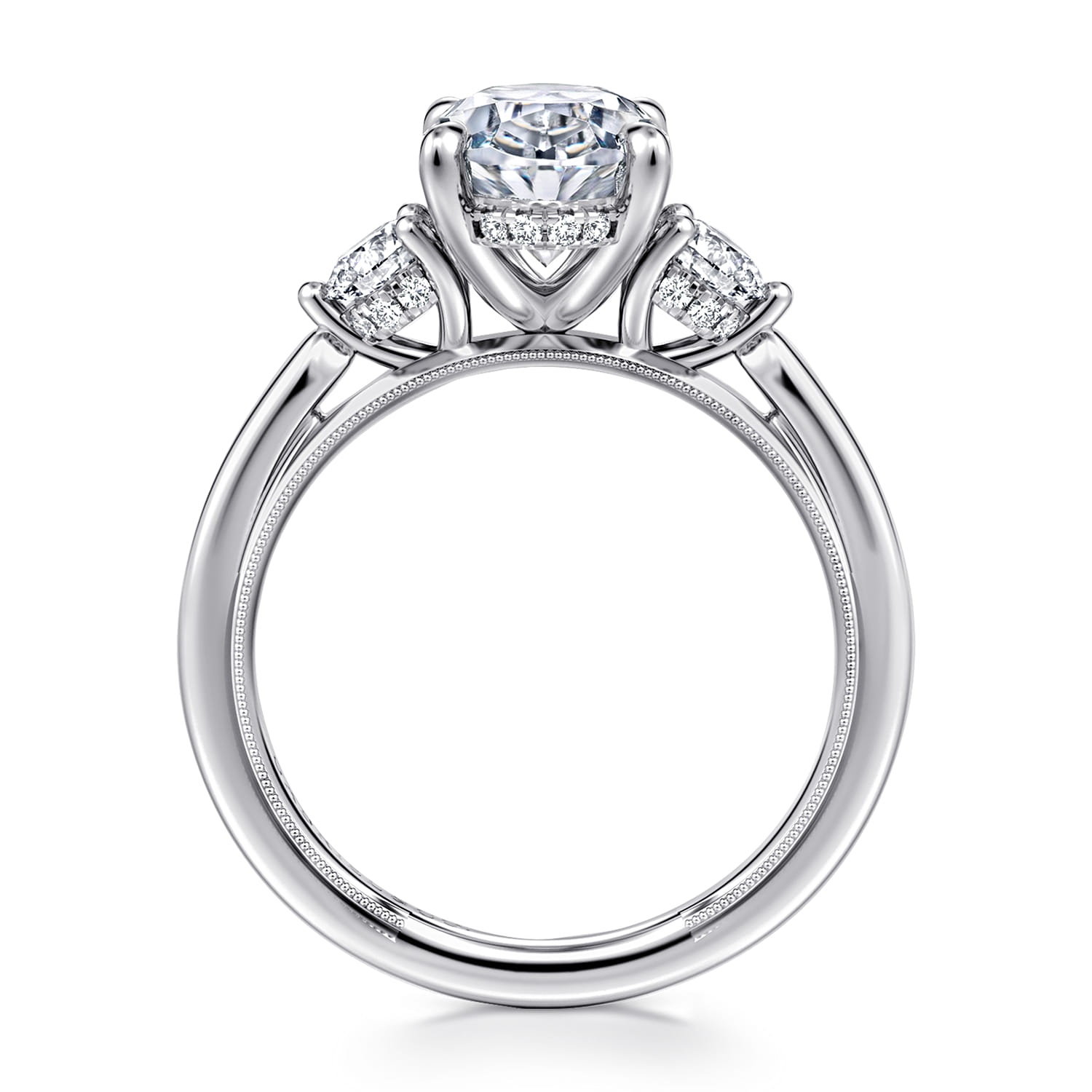 Abbi - 14K White Gold Oval Three Stone Diamond Engagement Ring - 0.55 ct - Shot 2