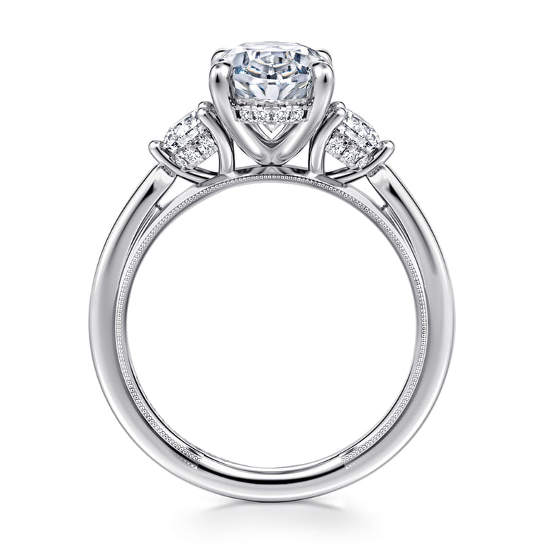 Abbi - 14K White Gold Oval Three Stone Diamond Engagement Ring - 0.55 ct - Shot 2