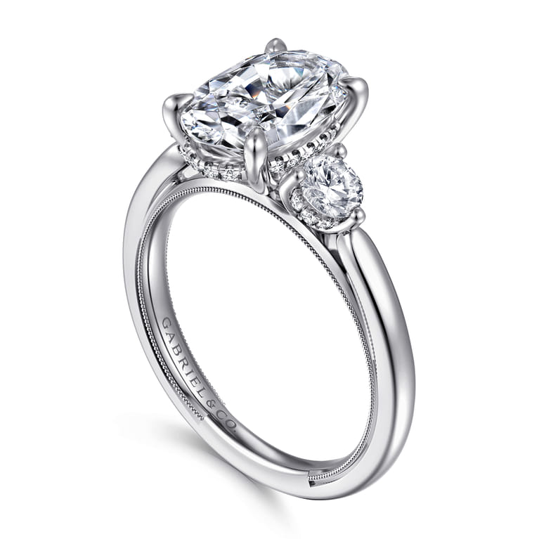 Abbi - 14K White Gold Oval Three Stone Diamond Engagement Ring - 0.55 ct - Shot 3