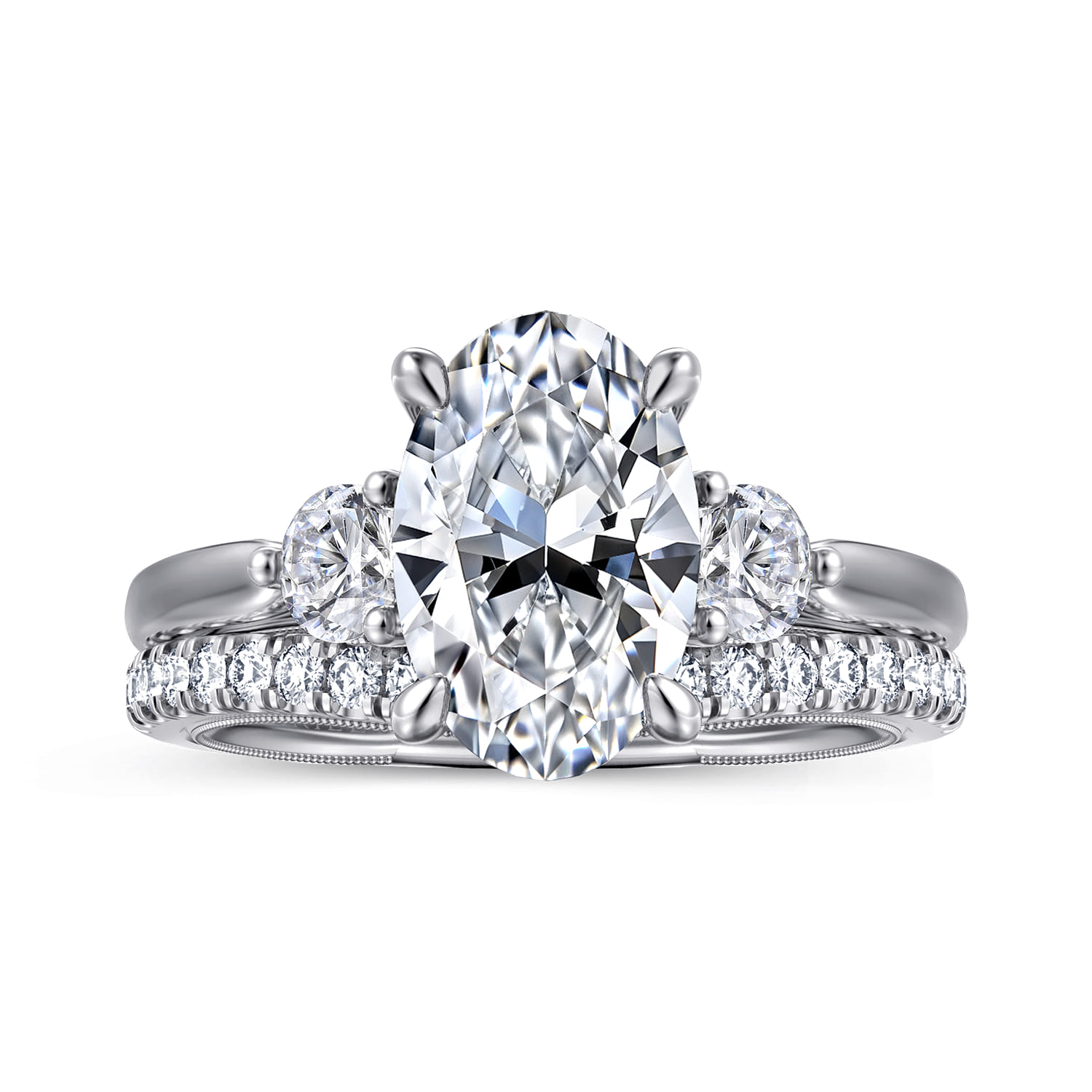Abbi - 14K White Gold Oval Three Stone Diamond Engagement Ring - 0.55 ct - Shot 4