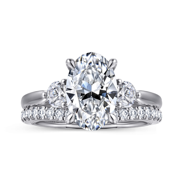 Abbi - 14K White Gold Oval Three Stone Diamond Engagement Ring - 0.55 ct - Shot 4