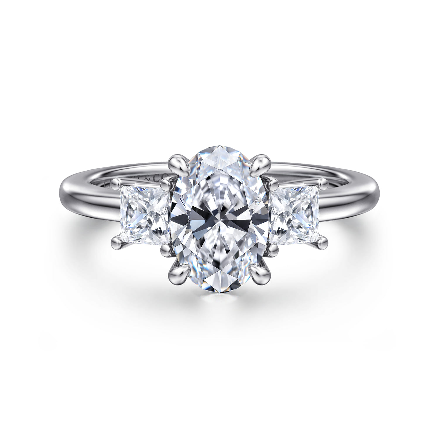 Antonia - 14K White Gold Oval Three Stone Diamond Engagement Ring - 0.5 ct - Shot 1