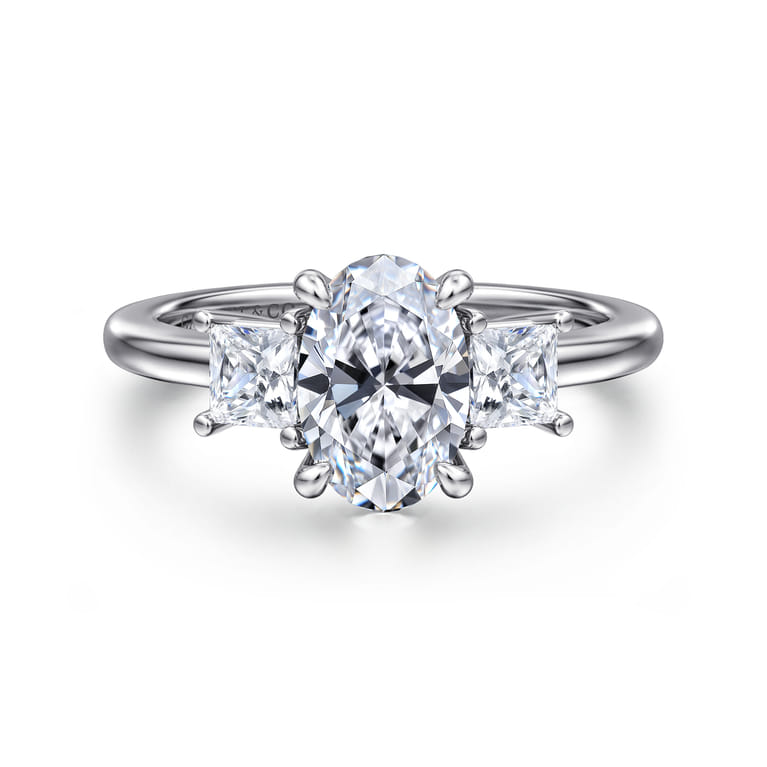 Antonia - 14K White Gold Oval Three Stone Diamond Engagement Ring - 0.5 ct - Shot 1