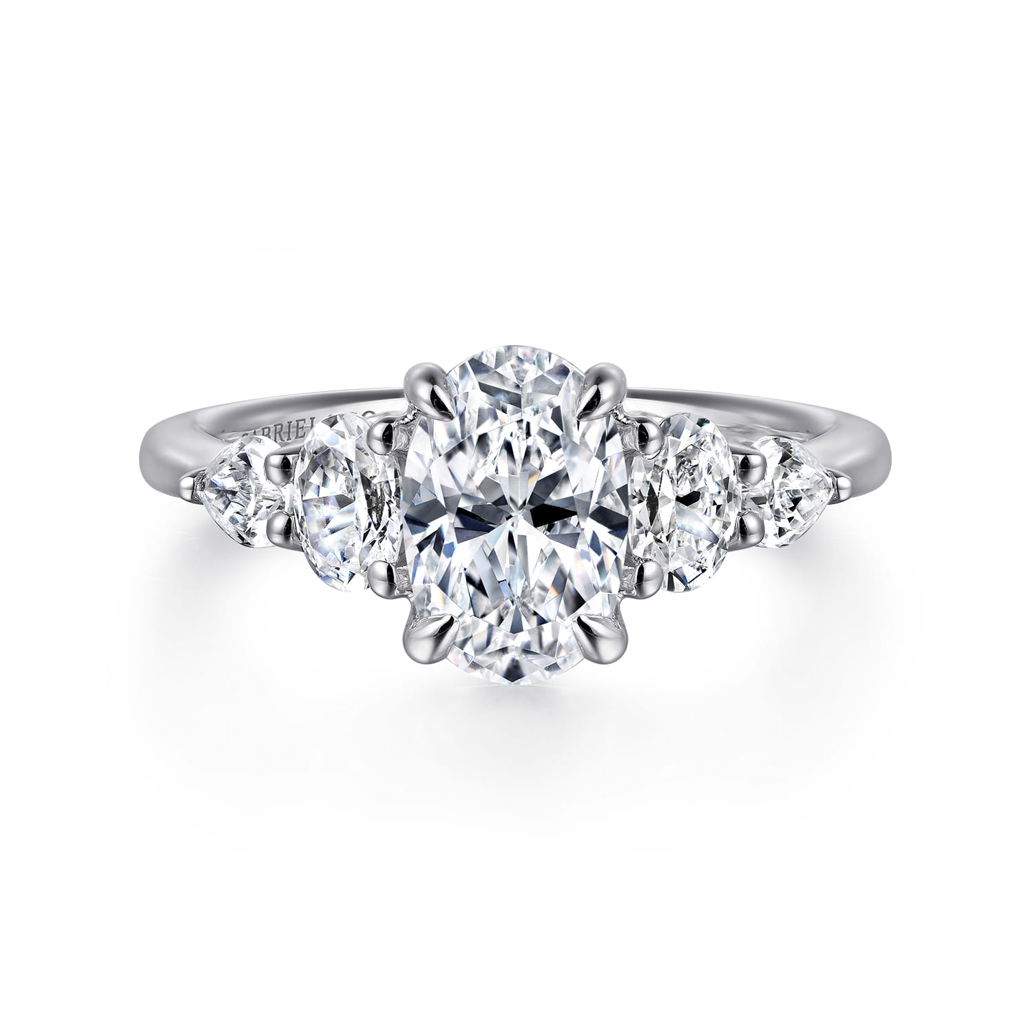 Estefani - 14K White Gold Oval Five Stone Diamond Engagement Ring - 0.8 ct - Shot 1