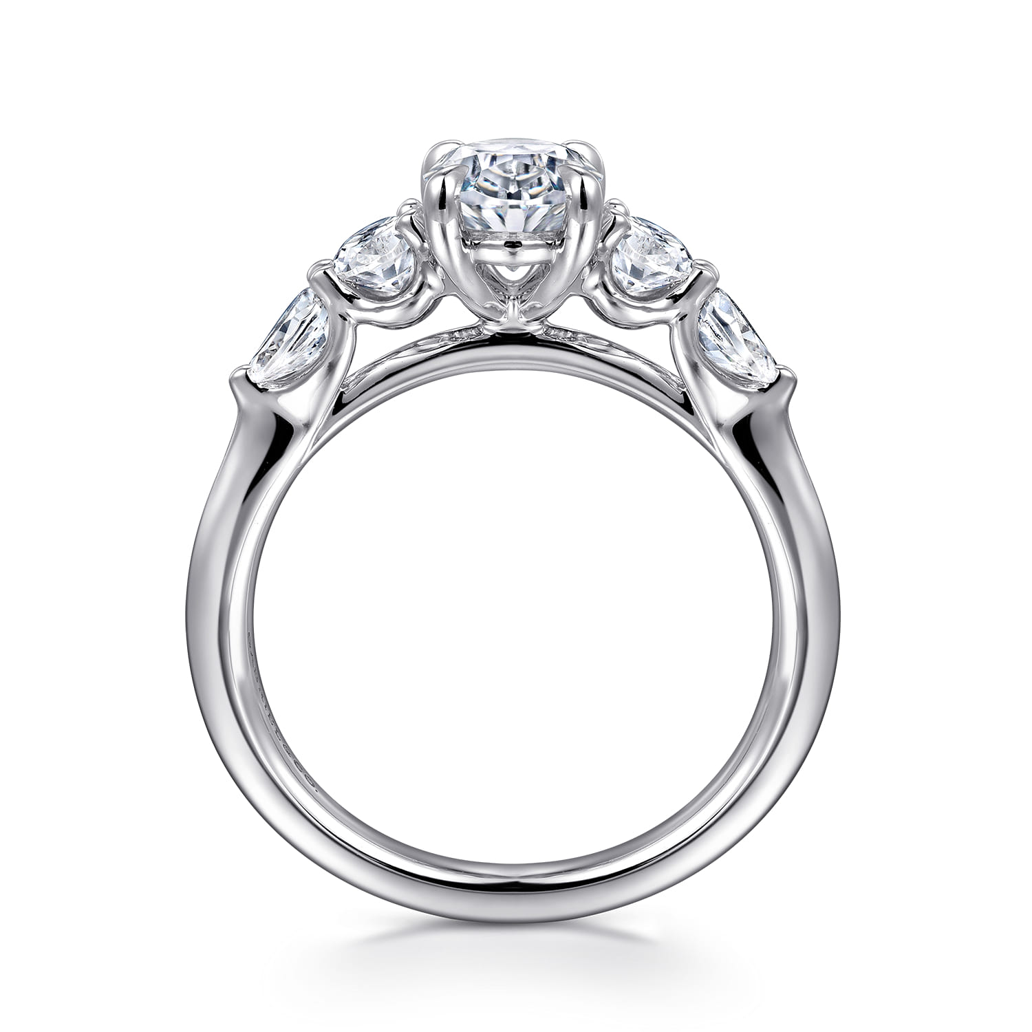 Estefani - 14K White Gold Oval Five Stone Diamond Engagement Ring - 0.8 ct - Shot 2
