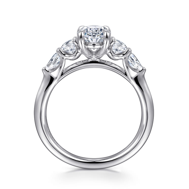 Estefani - 14K White Gold Oval Five Stone Diamond Engagement Ring - 0.8 ct - Shot 2