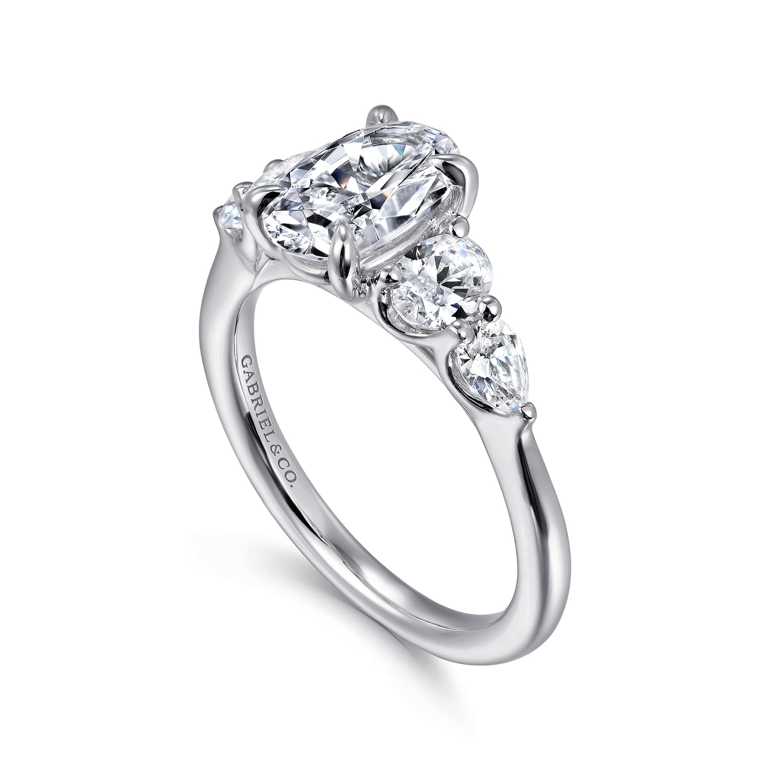 Estefani - 14K White Gold Oval Five Stone Diamond Engagement Ring - 0.8 ct - Shot 3