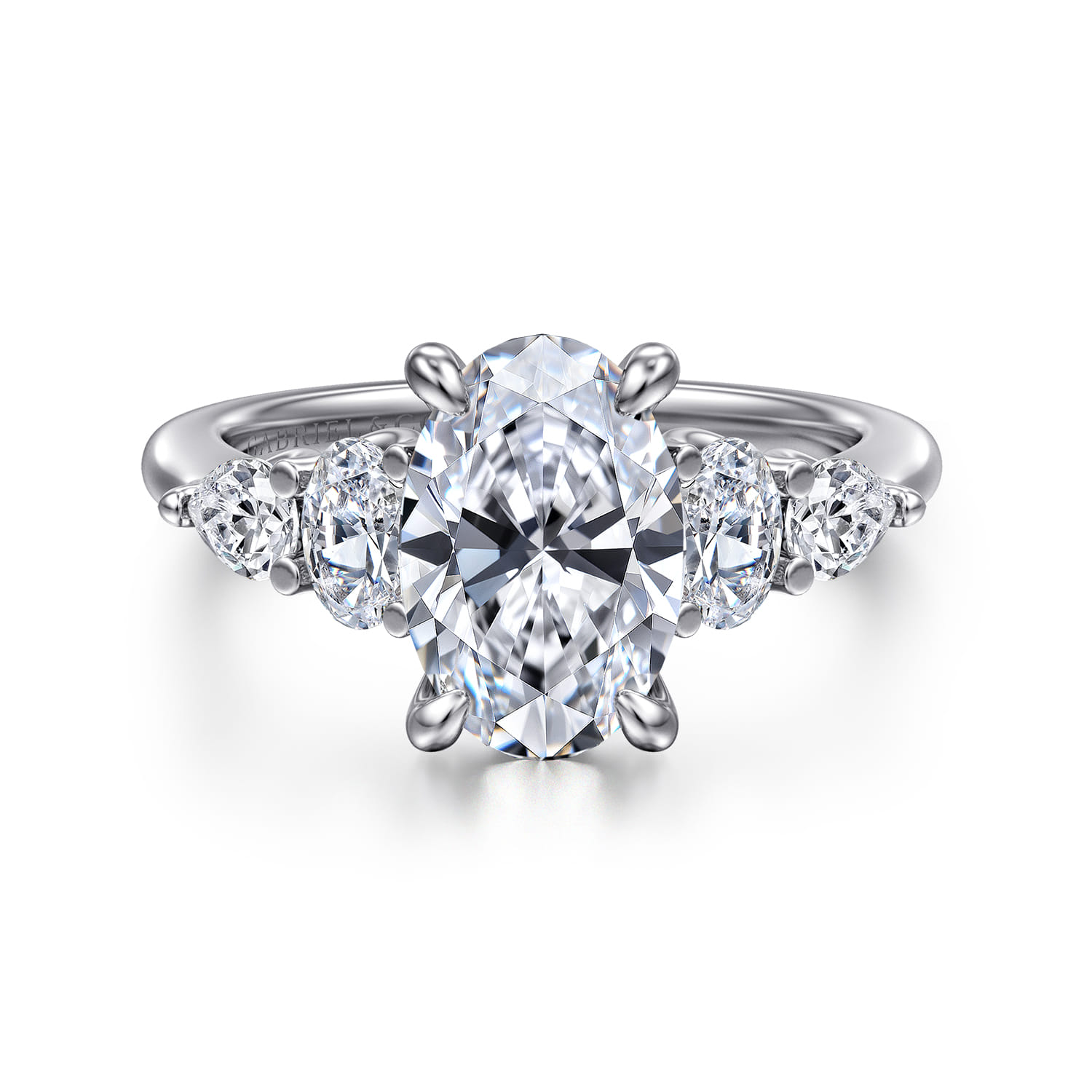 Estefani - 14K White Gold Oval Diamond Engagement Ring - 0.8 ct - Shot 1