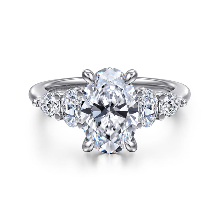 Estefani - 14K White Gold Oval Diamond Engagement Ring - 0.8 ct - Shot 1