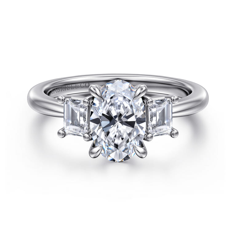 Stephi - 14K White Gold Oval Three Stone Diamond Engagement Ring - 0.5 ct - Shot 1