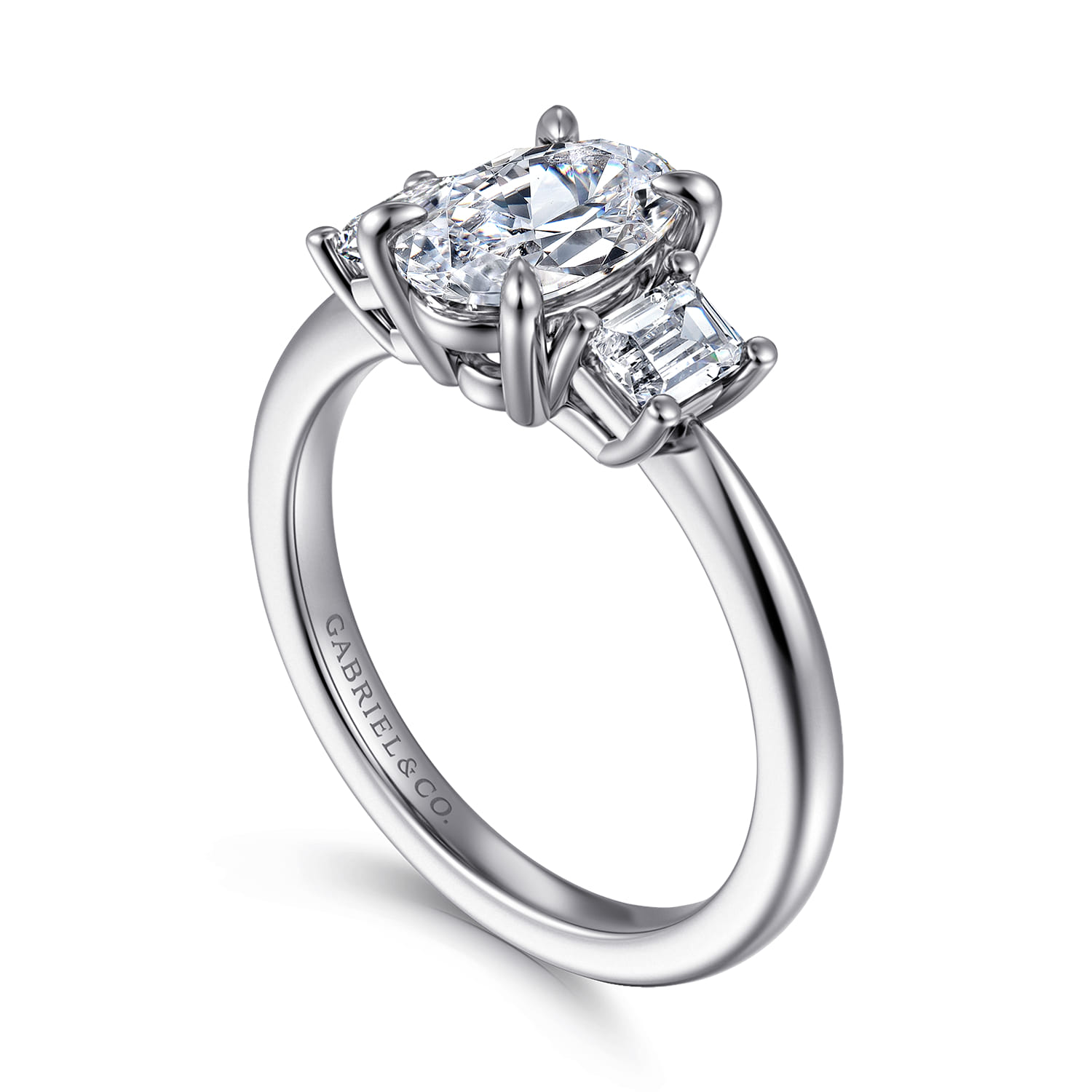 Stephi - 14K White Gold Oval Three Stone Diamond Engagement Ring - 0.5 ct - Shot 3