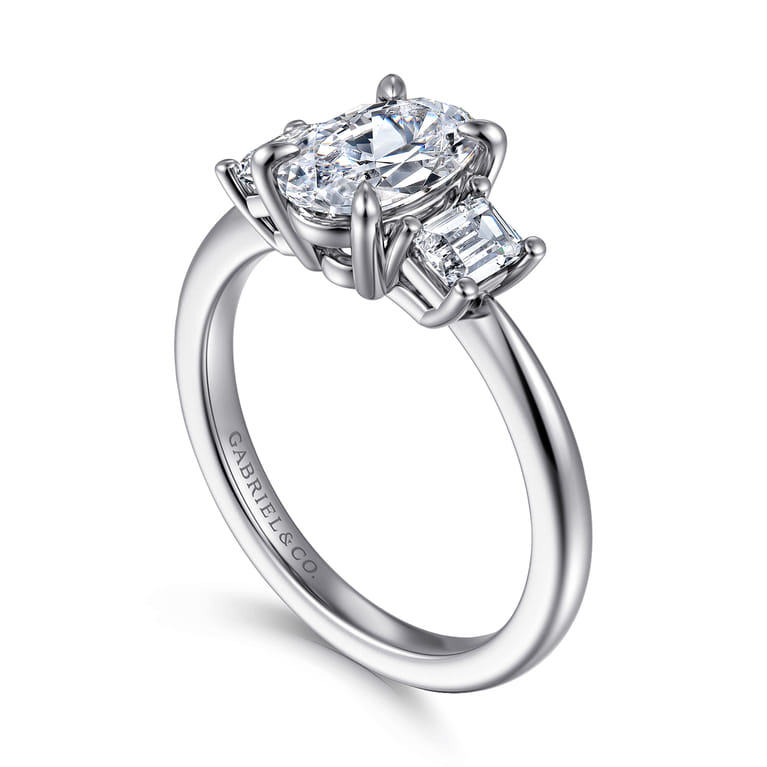 Stephi - 14K White Gold Oval Three Stone Diamond Engagement Ring - 0.5 ct - Shot 3