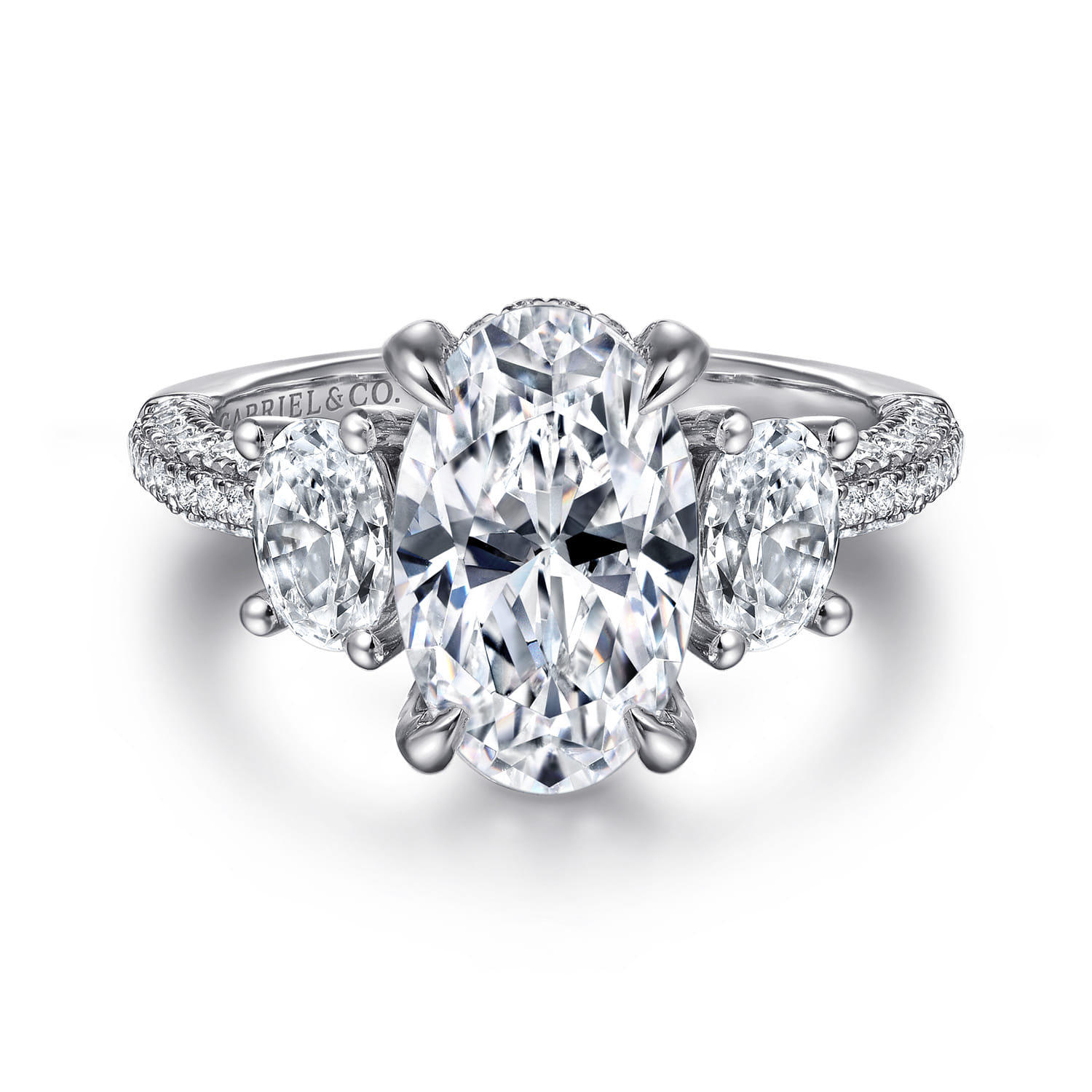 Ferah - 14K White Gold Three Stone Oval Cut Diamond Engagement Ring - 1.17 ct - Shot 1