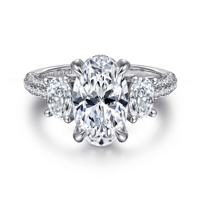 Ferah - 14K White Gold Three Stone Oval Cut Diamond Engagement Ring - 1.17 ct - Shot 1