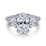 Ferah - 14K White Gold Three Stone Oval Cut Diamond Engagement Ring - 1.17 ct