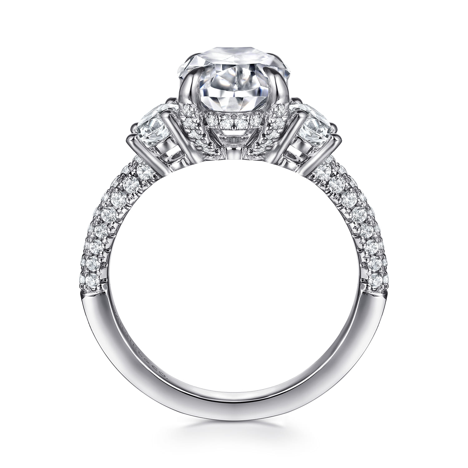 Ferah - 14K White Gold Three Stone Oval Cut Diamond Engagement Ring - 1.17 ct - Shot 2