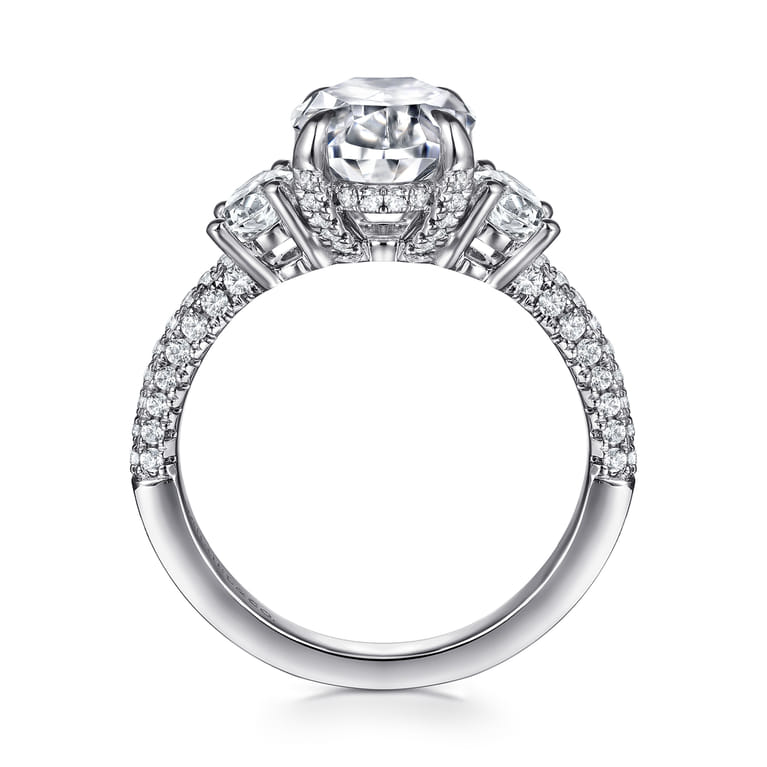 Ferah - 14K White Gold Three Stone Oval Cut Diamond Engagement Ring - 1.17 ct - Shot 2