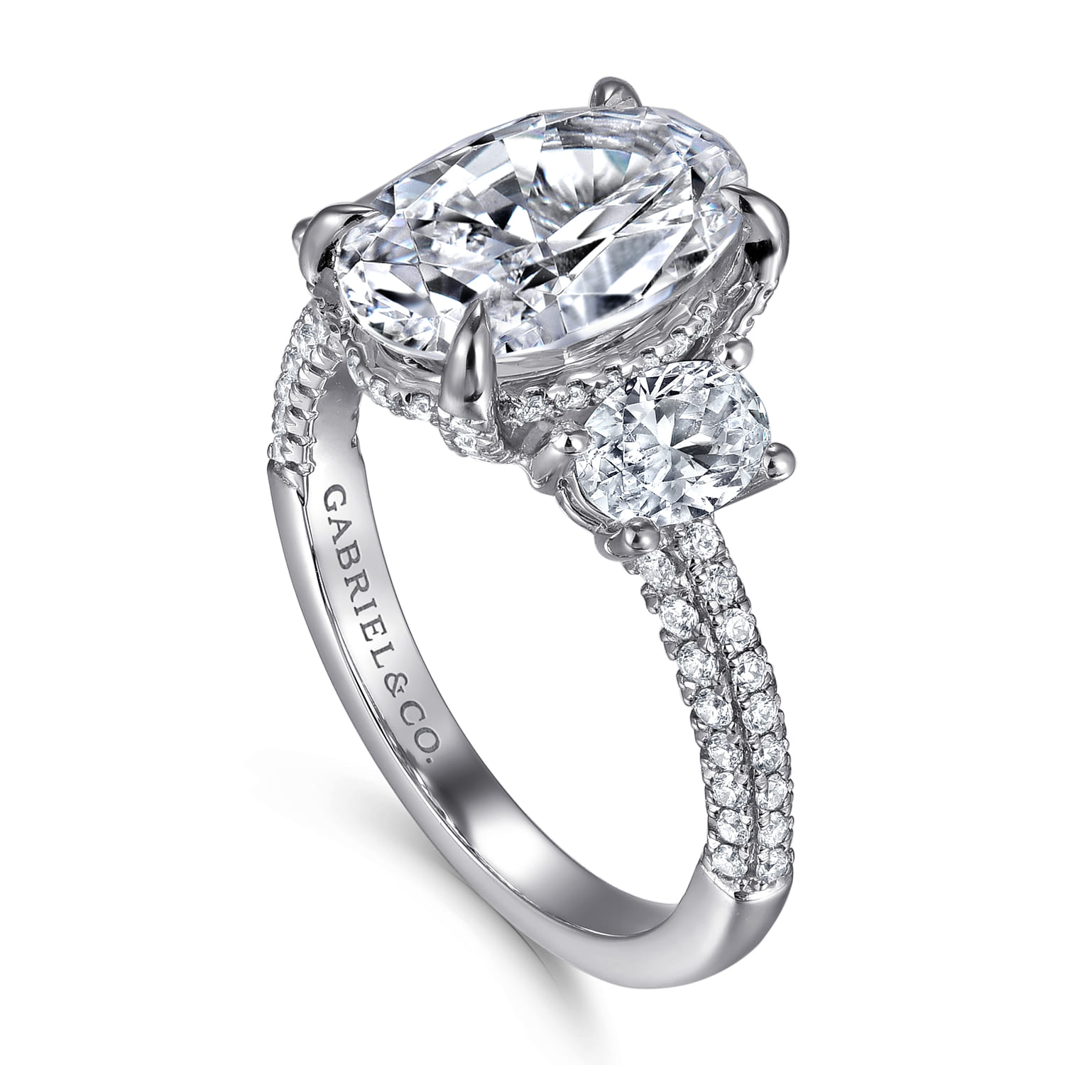 Ferah - 14K White Gold Three Stone Oval Cut Diamond Engagement Ring - 1.17 ct - Shot 3