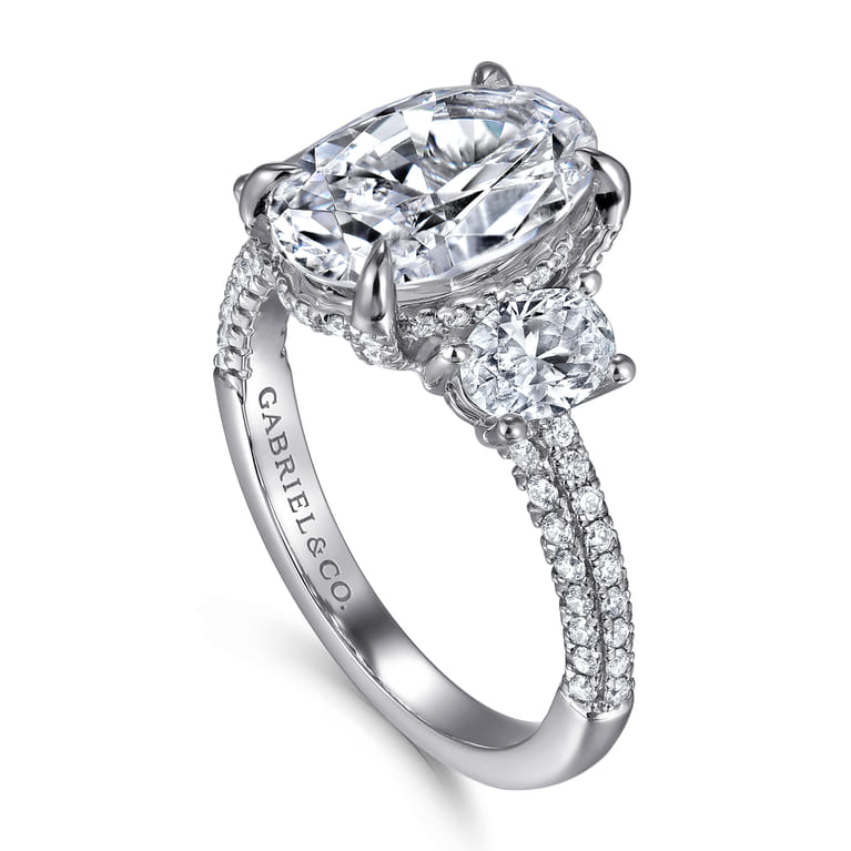 Ferah - 14K White Gold Three Stone Oval Cut Diamond Engagement Ring - 1.17 ct - Shot 3