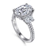 Ferah - 14K White Gold Three Stone Oval Cut Diamond Engagement Ring - 1.17 ct