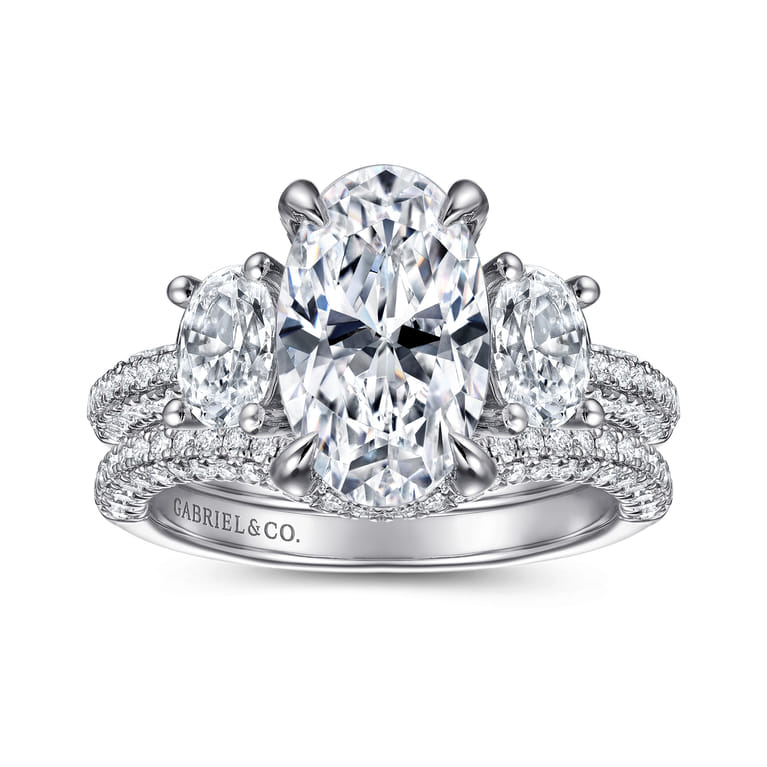Ferah - 14K White Gold Three Stone Oval Cut Diamond Engagement Ring - 1.17 ct - Shot 4