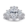 Ferah - 14K White Gold Three Stone Oval Cut Diamond Engagement Ring - 1.17 ct
