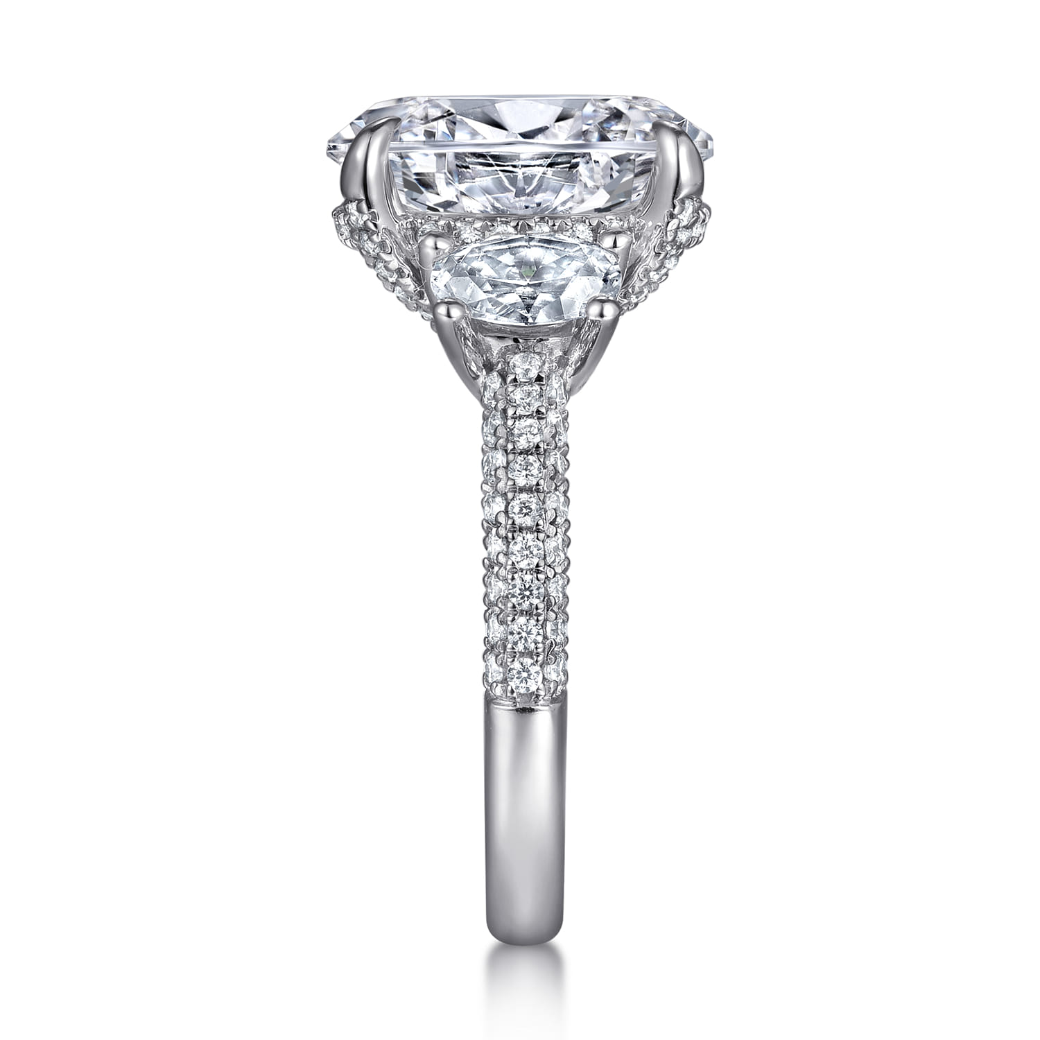 Ferah - 14K White Gold Three Stone Oval Cut Diamond Engagement Ring - 1.17 ct - Shot 5